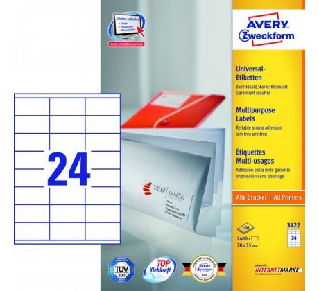 Etikety univerzálne 70x35mm Avery A4 100 hárkov