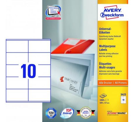 Etikety univerzálne 105x57mm Avery A4 100 hárkov