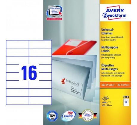 Etikety univerzálne 105x37 mm Avery A4 100 hárkov