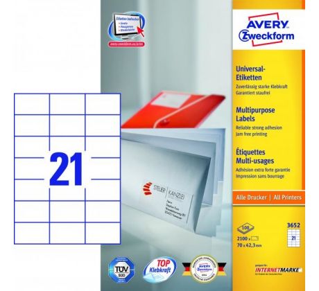 Etikety univerzálne 70x42,3mm Avery A4 100 hárkov