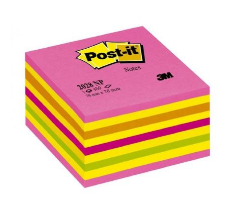 Bloček kocka Post-it, 76x76 mm, neónová ružová, mix