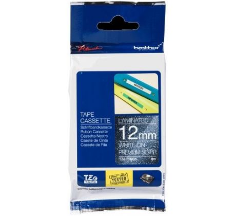 páska BROTHER TZePR935 biele písmo, strieborná premium páska Tape (12mm) (TZEPR935)