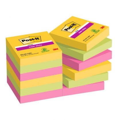 Bločky Post-it Super Sticky CARNIVAL, veľkosť 47,6 x 47,6 mm, 12 bločkov po 90 lístkov