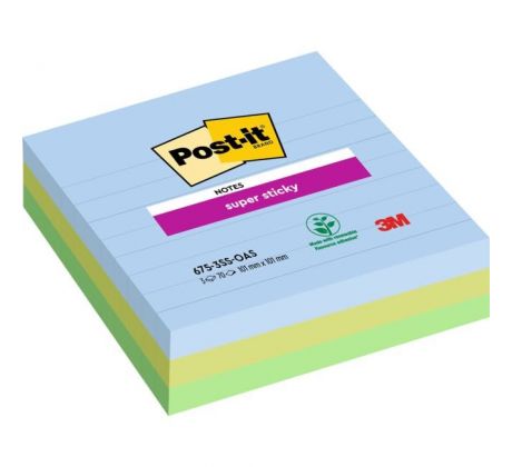 Bloček Post-it Super Sticky OASIS, veľkosť 101x101 mm XL, linajkové, 3 bločky po 70 lístkov