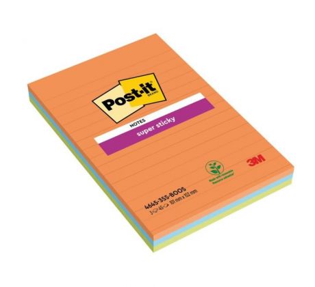 Bloček Post-it Super Sticky BOOST, linajkové, 101 mm x 152 mm, 45l , 3 bločky