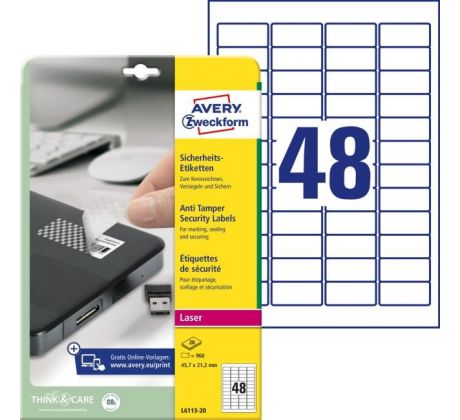 Etikety odolné na špeciálne použitie Avery `šachovnicový vzor` 45,7x21,2mm A4 biele 20 hárkov