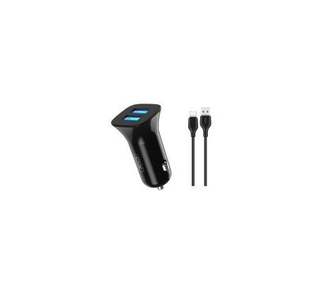 nabíjačka do auta XO TZ10  2USB/2A/12W čierna  + USB-C kábel (GSM167466)