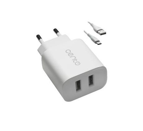 nabíjačka CENTO P100 Typ C 2USB/2A/12W biela (LCINCVOIAJP100CALB)