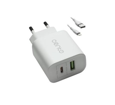 nabíjačka CENTO P102 Iphone 1Typ C(PD)+1USB(QC)/3A/20W biela (LCINCVOIAJP102IALB)