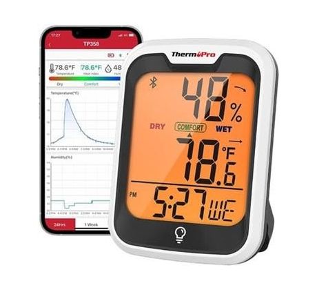 domáci teplomer a vlhkomer ThermoPro TP-358, 3"LCD displej, aplikácia na štatistiky (PTS-067)