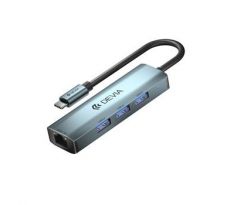 adaptér Devia HUB 4in1 EC621 USB-C 3.1 to 3x USB 3.0 + RJ45 sivý (BRA013511)