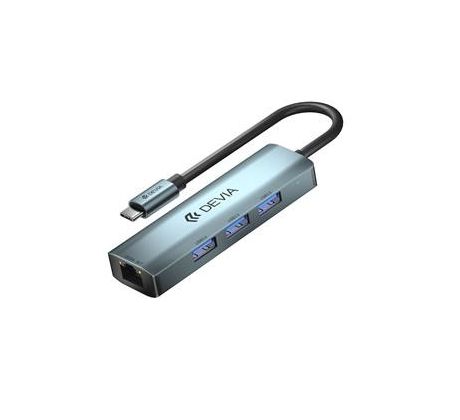 adaptér Devia HUB 4in1 EC621 USB-C 3.1 to 3x USB 3.0 + RJ45 sivý (BRA013511)