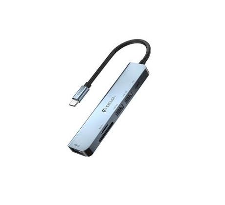 adaptér Devia HUB 5in1 EC135 USB-C 3.1 to 3x USB 3.0 + SD/TF + PD sivý (BRA013512)