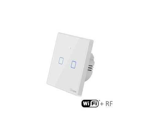 dotykový vypínač dvojtlačítkový biely WiFi+RF Sonoff TX2-2CH (12062)