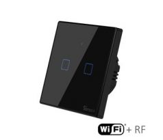 dotykový dvojtlačítkový vypínač čierny WiFi+RF Sonoff TX3-2CH (12072)