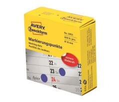 Etikety kruhové 10mm Avery modré v dispenzore