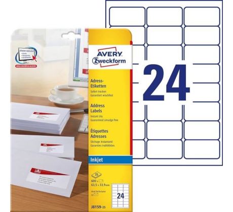 Samolepiace etikety AVERY 63,5x33,9mm adresné biele