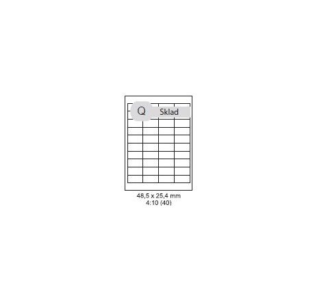 etikety ECODATA Samolepiace 48,5x25,4 univerzálne biele 40ks/A4 (1000 listov A4/bal.) (ECO-04802540-1000)